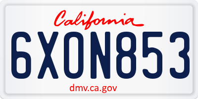 CA license plate 6XON853