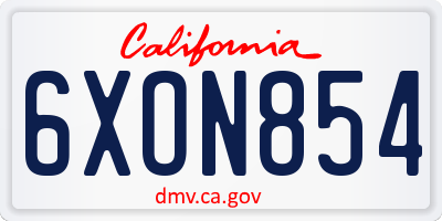 CA license plate 6XON854