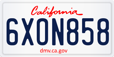 CA license plate 6XON858