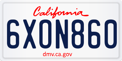 CA license plate 6XON860
