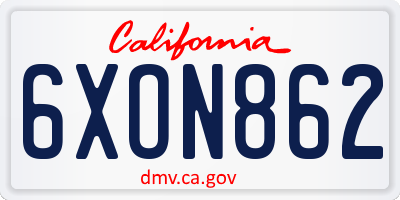 CA license plate 6XON862