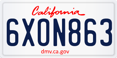 CA license plate 6XON863