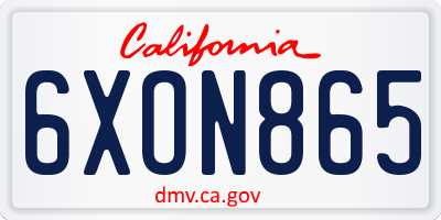 CA license plate 6XON865
