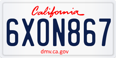 CA license plate 6XON867