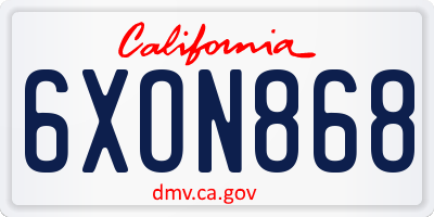 CA license plate 6XON868