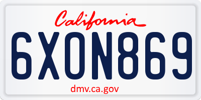 CA license plate 6XON869