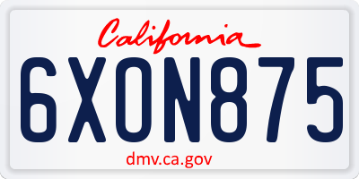 CA license plate 6XON875