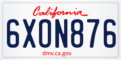 CA license plate 6XON876