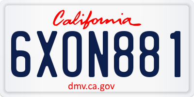 CA license plate 6XON881