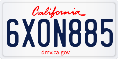 CA license plate 6XON885