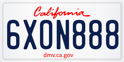 CA license plate 6XON888