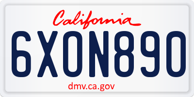 CA license plate 6XON890