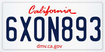 CA license plate 6XON893