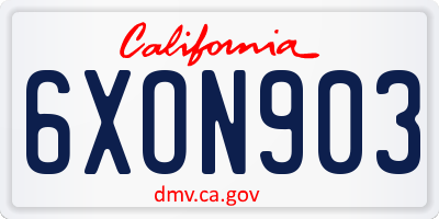 CA license plate 6XON903