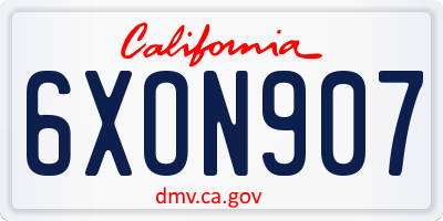 CA license plate 6XON907