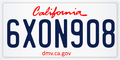 CA license plate 6XON908