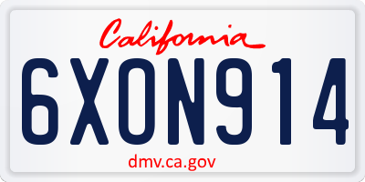 CA license plate 6XON914