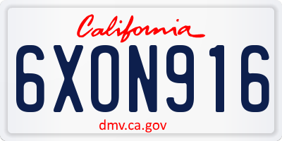 CA license plate 6XON916