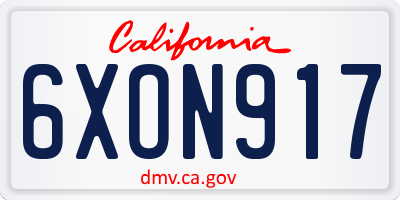 CA license plate 6XON917