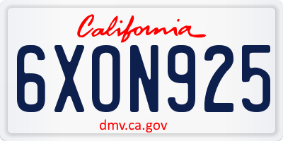 CA license plate 6XON925