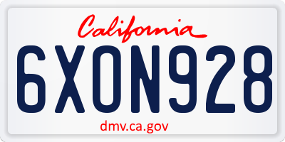 CA license plate 6XON928