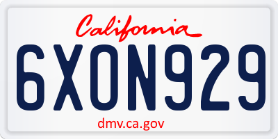 CA license plate 6XON929