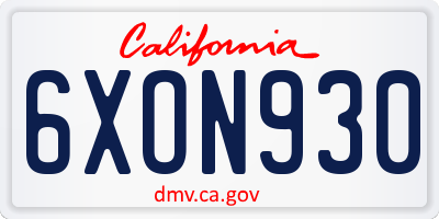 CA license plate 6XON930