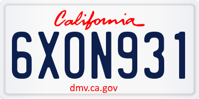 CA license plate 6XON931