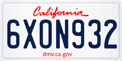 CA license plate 6XON932