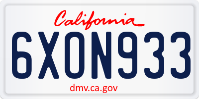 CA license plate 6XON933