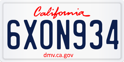 CA license plate 6XON934