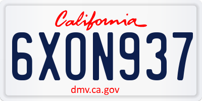 CA license plate 6XON937