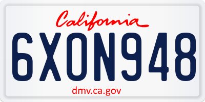 CA license plate 6XON948
