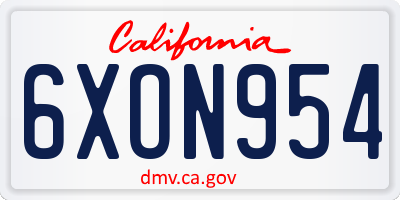CA license plate 6XON954