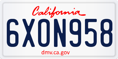 CA license plate 6XON958