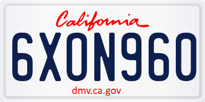 CA license plate 6XON960