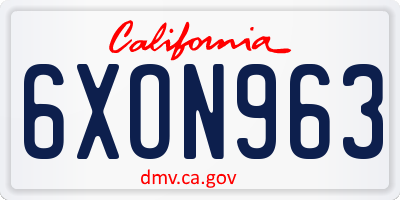 CA license plate 6XON963