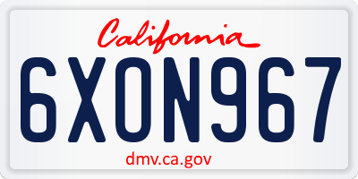 CA license plate 6XON967