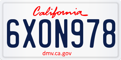 CA license plate 6XON978