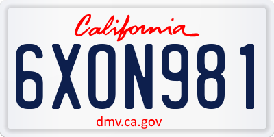 CA license plate 6XON981