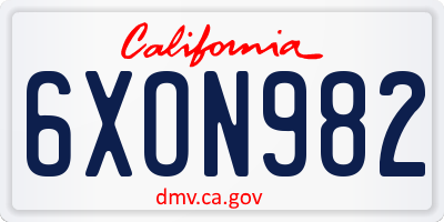 CA license plate 6XON982