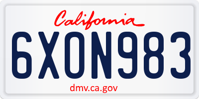 CA license plate 6XON983