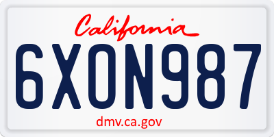 CA license plate 6XON987