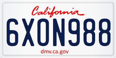 CA license plate 6XON988