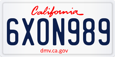 CA license plate 6XON989