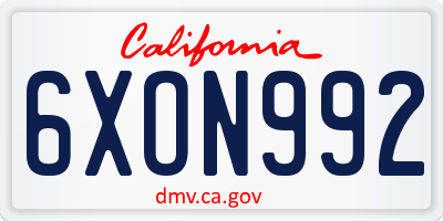 CA license plate 6XON992