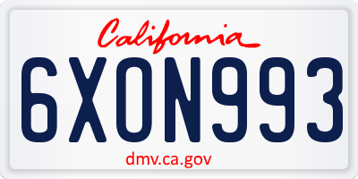CA license plate 6XON993
