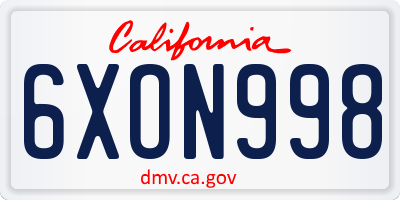 CA license plate 6XON998