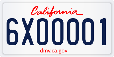 CA license plate 6XOO001