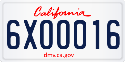 CA license plate 6XOO016